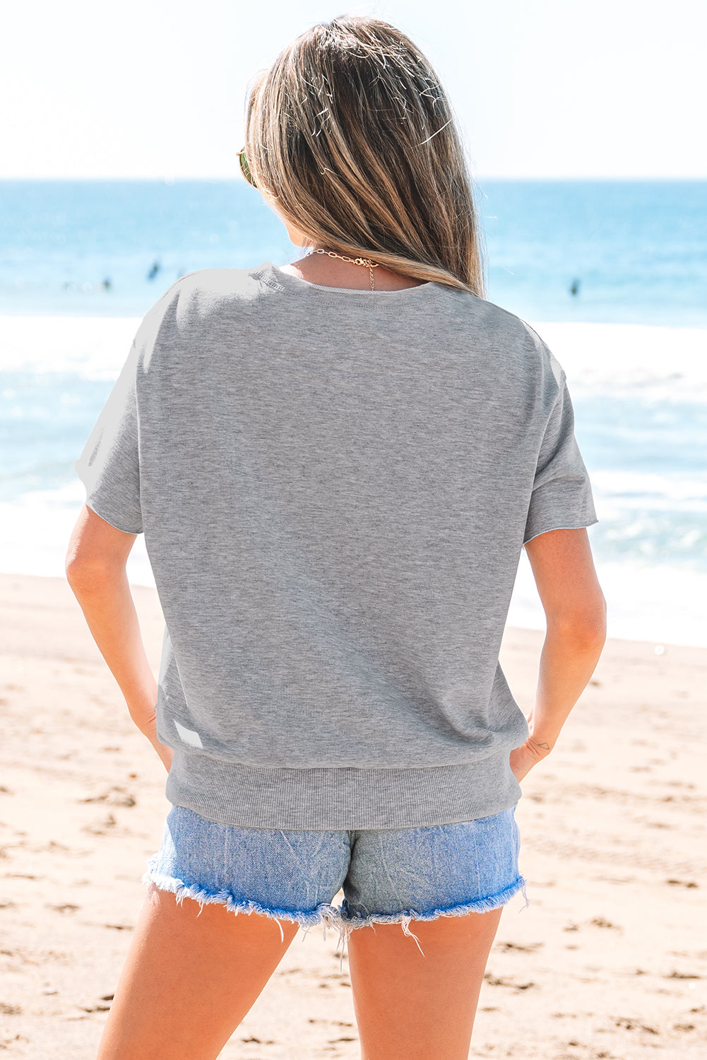 USA Patch Notched Neck Loose Tee - Threaded Pear