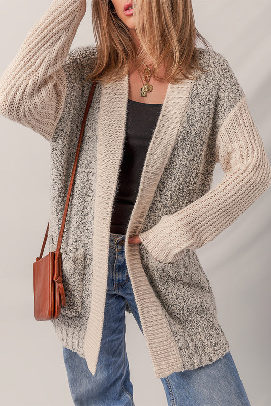 Sarah Side Pockets Open Front Cardigan - Threaded Pear