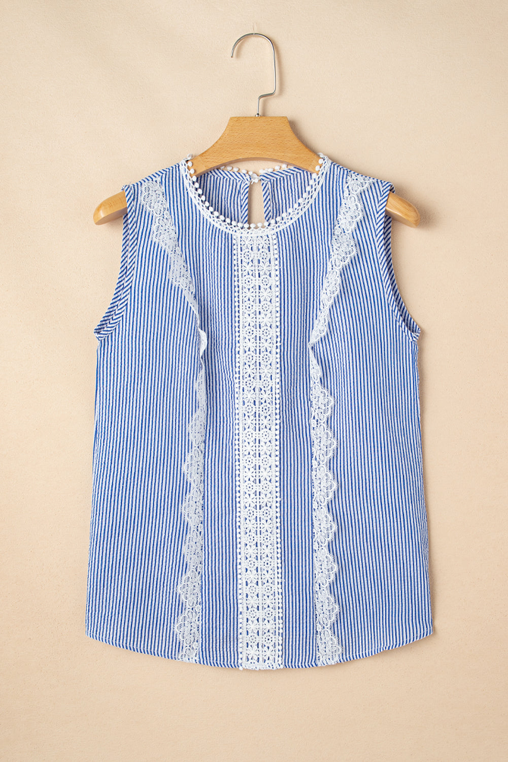 Meredith Stripe Lace Patchwork Crew Neck Tank Top - Threaded Pear