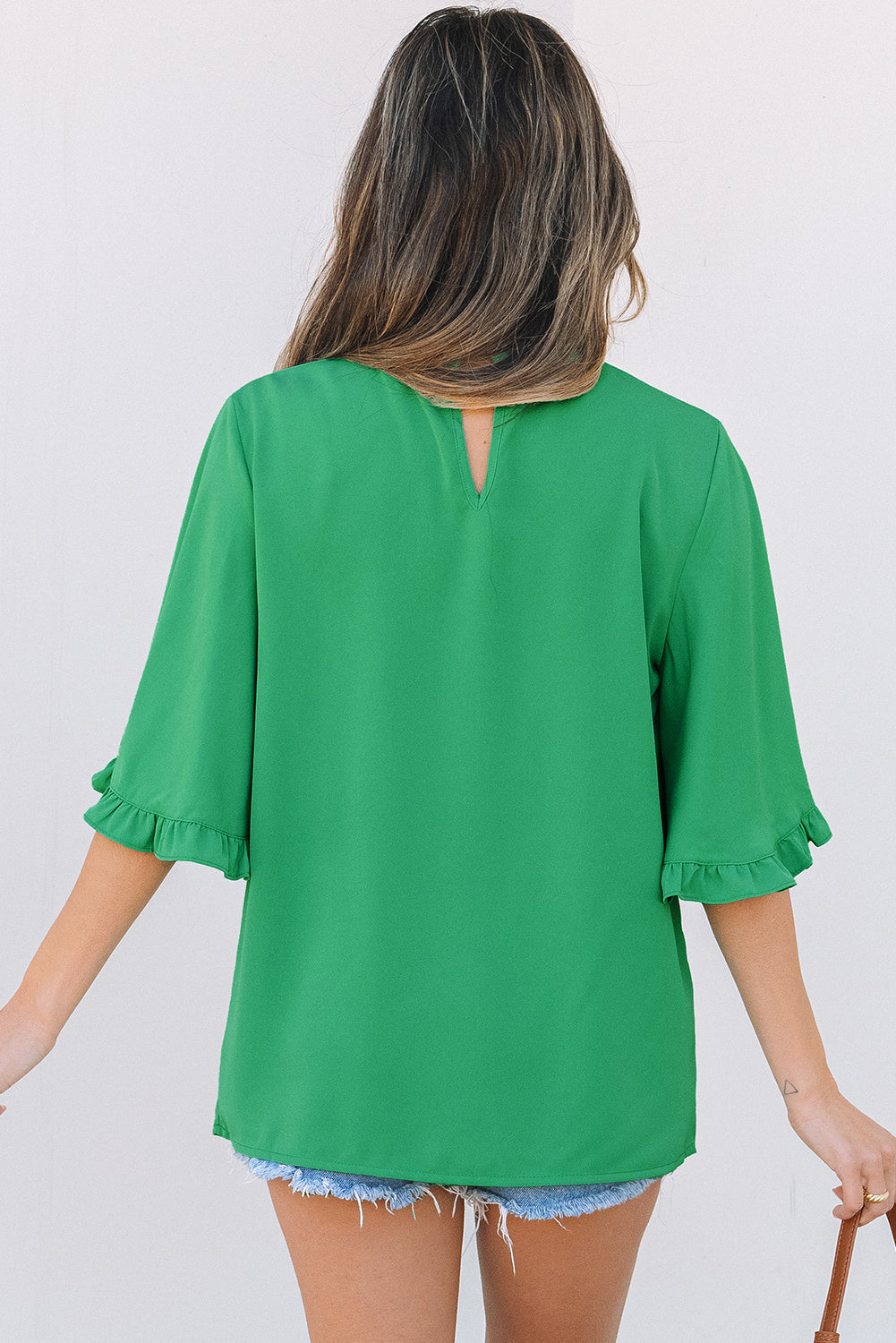 Holland Frilly Half Sleeve Blouse - Threaded Pear