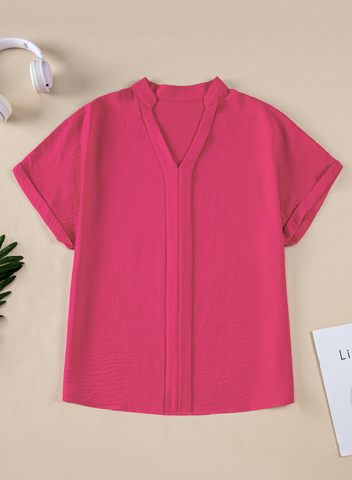 Lilla Notched Neck Batwing Sleeve Lightweight Blouse - Threaded Pear