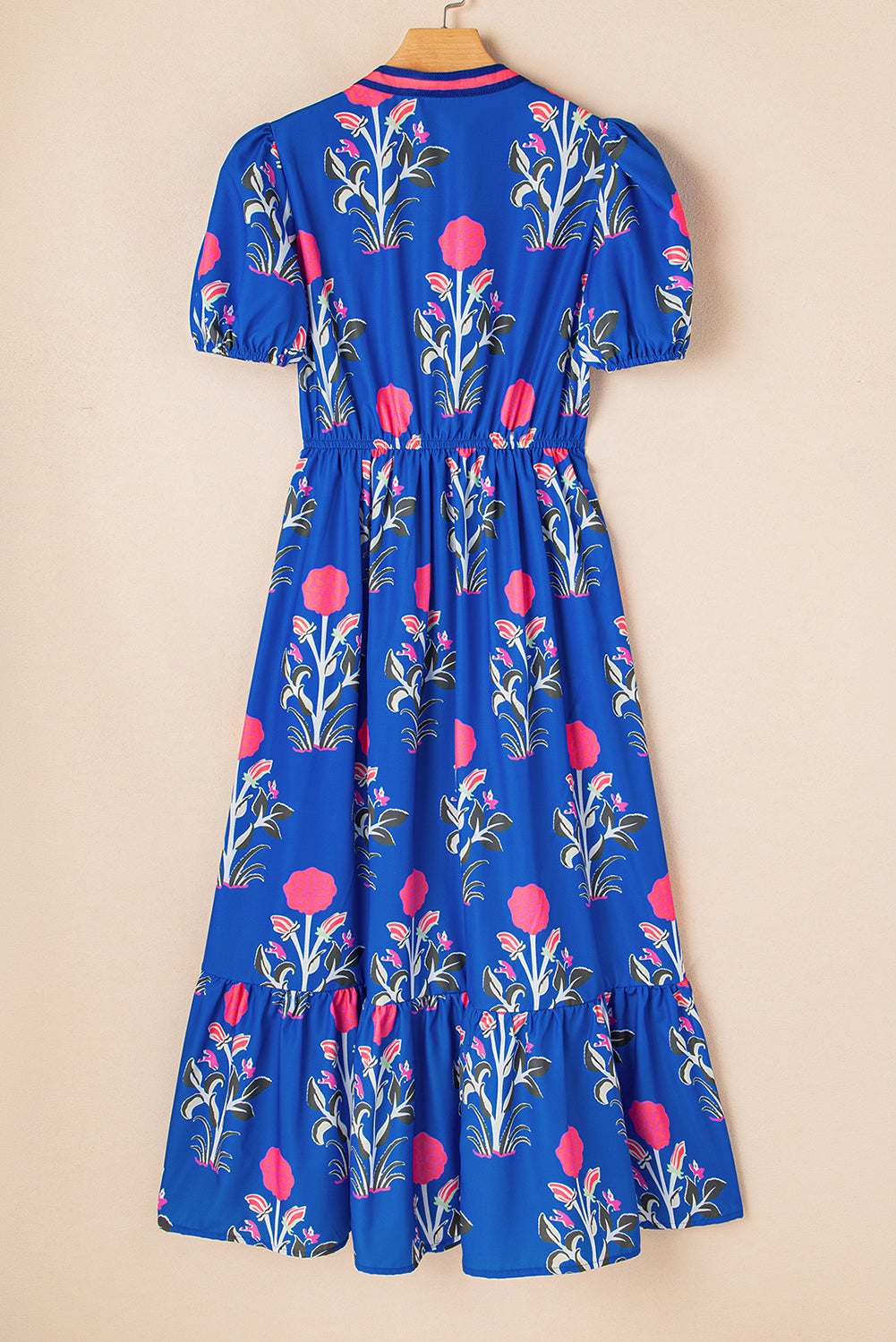 Julietta Floral Puff Short Sleeve V Neck High Waist Maxi Dress - Threaded Pear