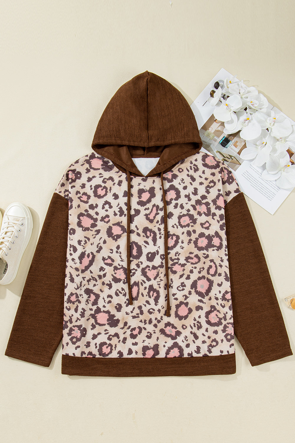 Scarlett Print Knit Patchwork Hoodie - Threaded Pear