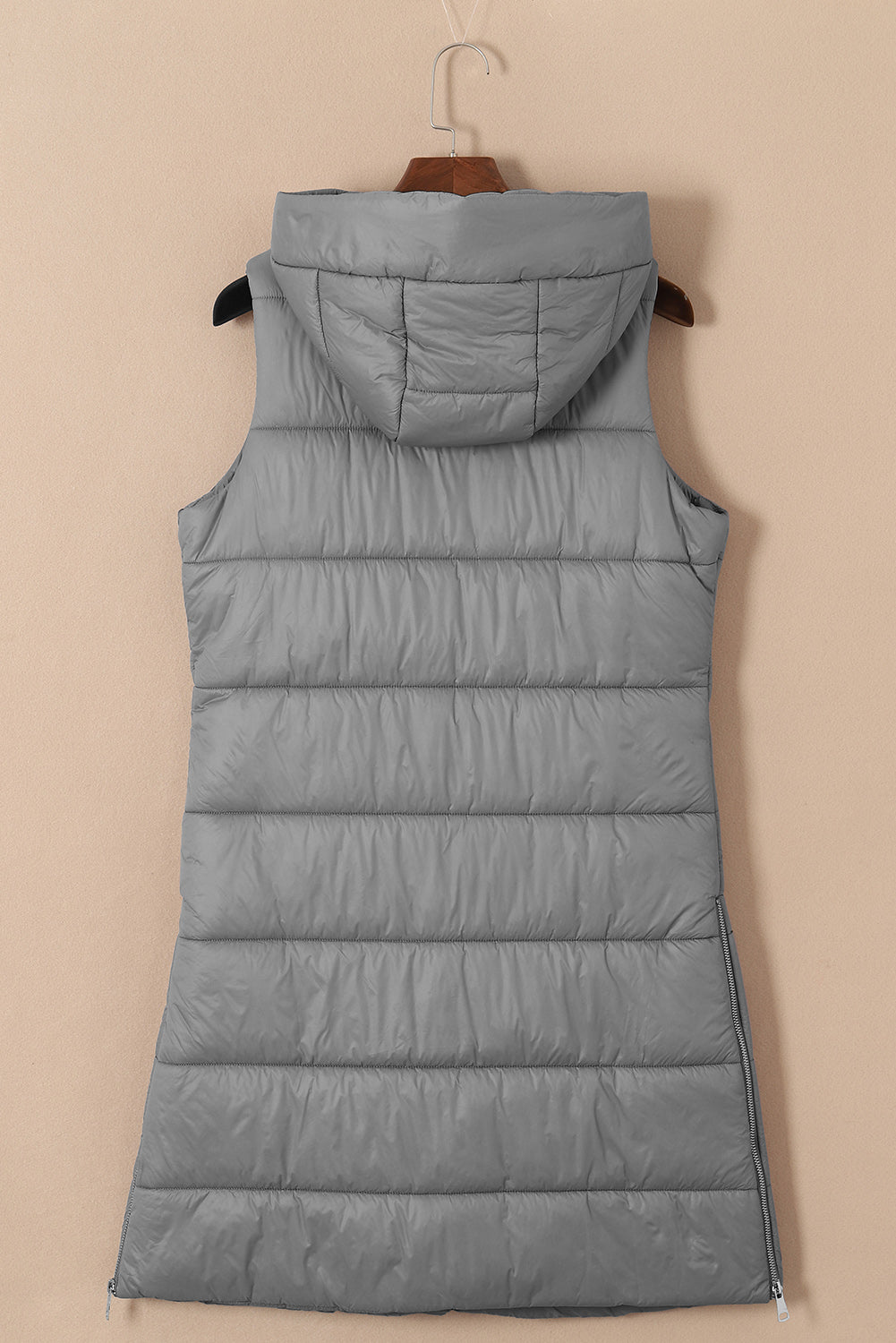Black Hooded Long Quilted Vest PLUS Coat