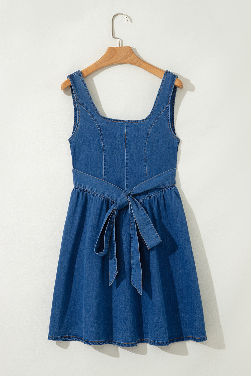 Emily Square Neck Bowknot A-line Denim Dress - Threaded Pear