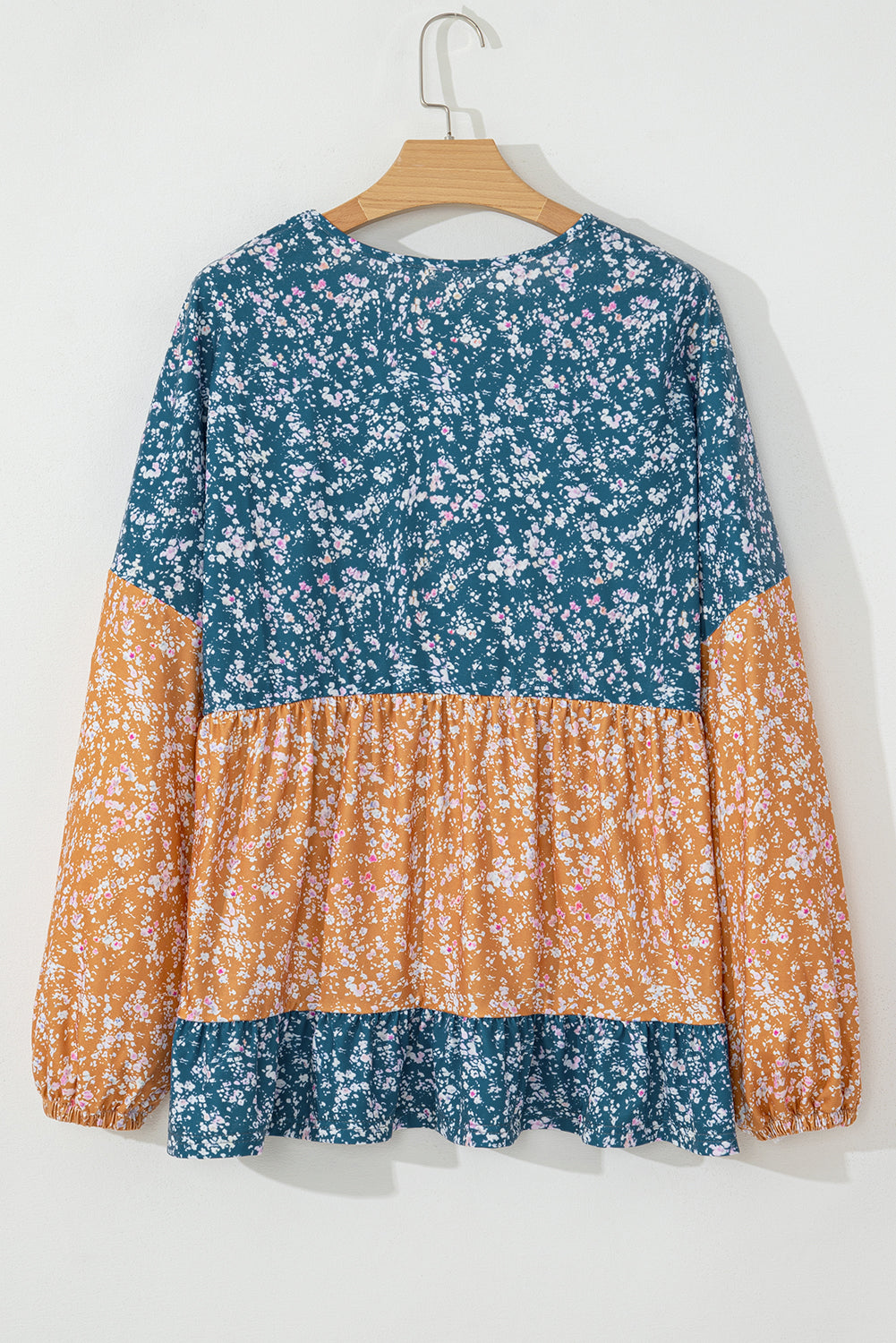 Cecilia Floral Ruffled Hem Round Neck Blouse - Threaded Pear