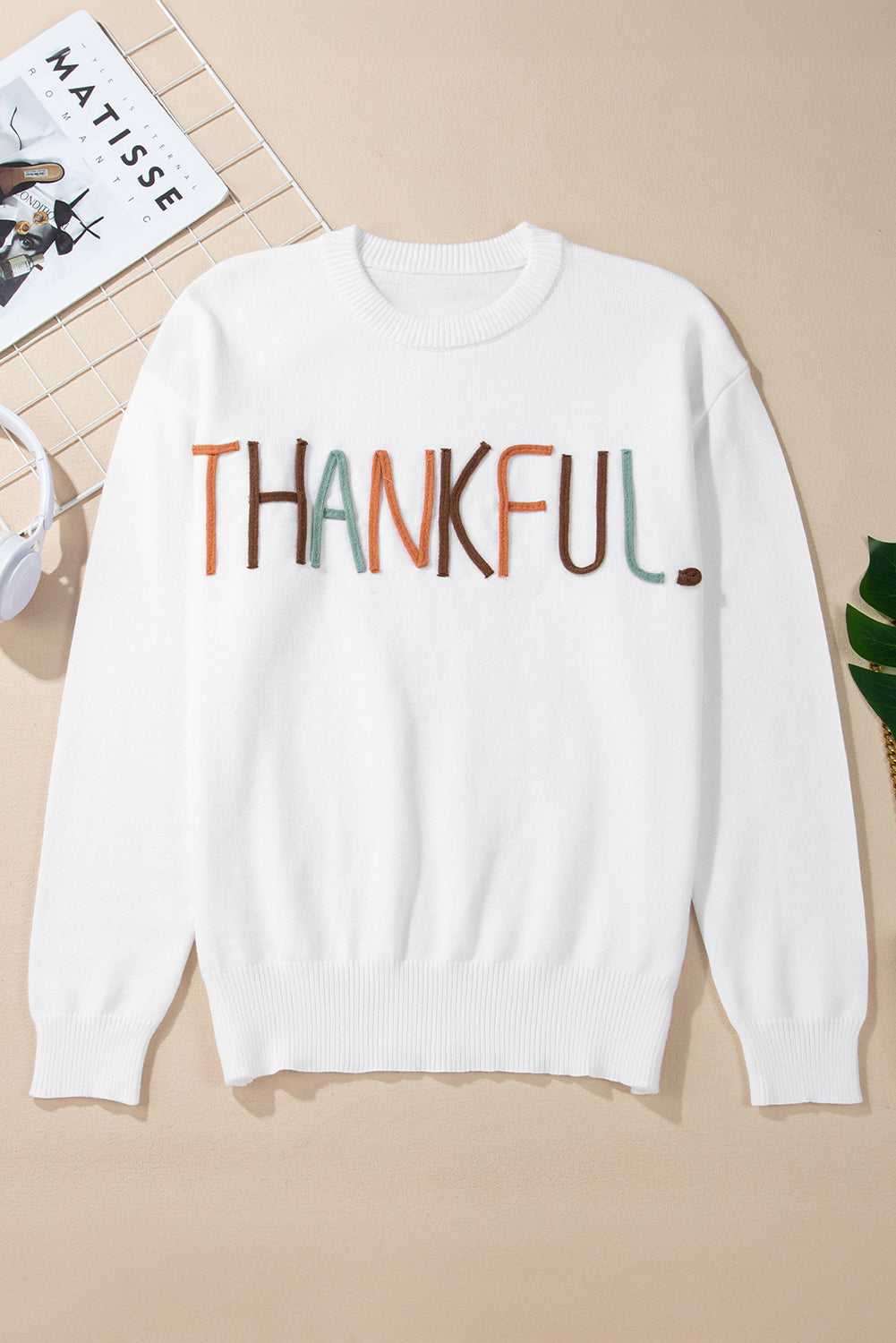 Thankful Embroidered Sweater - Threaded Pear