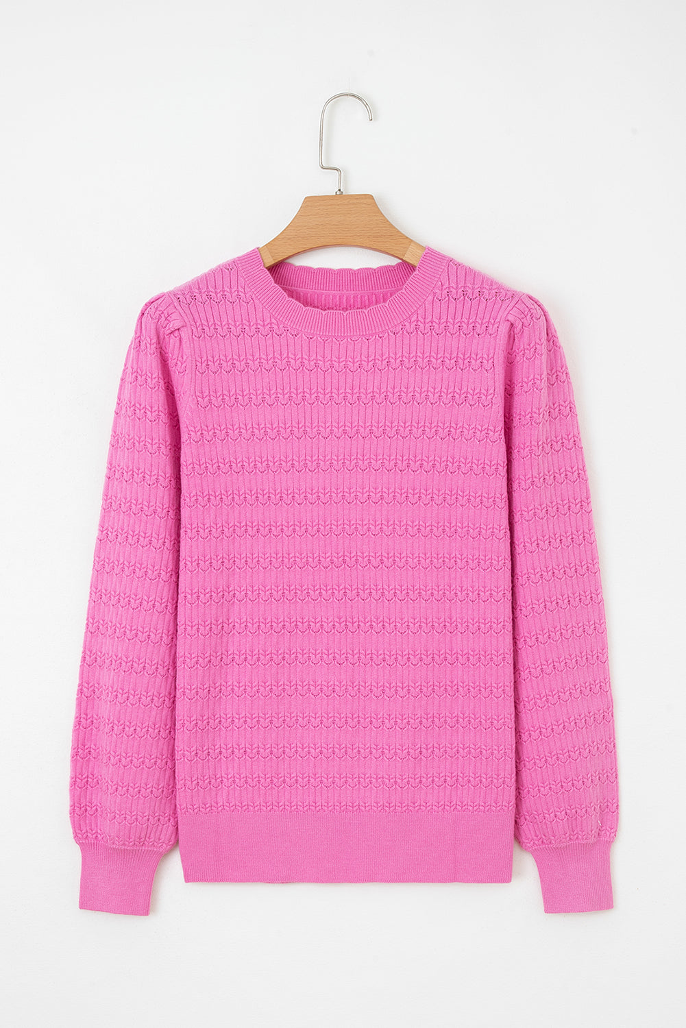 Kay Knit Ribbed Cuffs Crew Neck Sweater - Threaded Pear