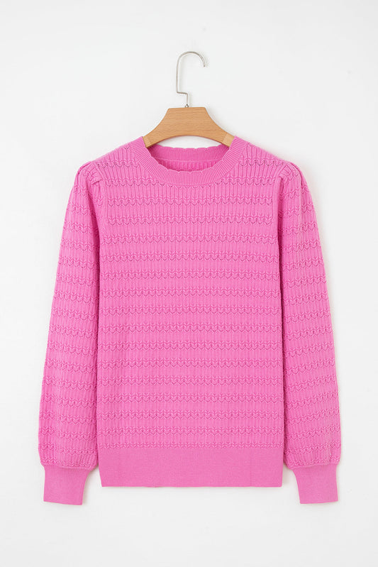 Kay Knit Ribbed Cuffs Crew Neck Sweater - Threaded Pear