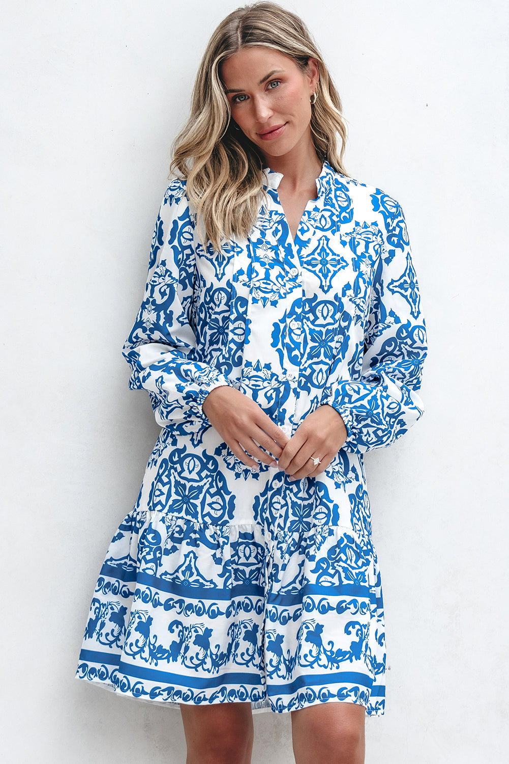 Adalynn Tribal Button Up Loose Mini Dress - Threaded Pear