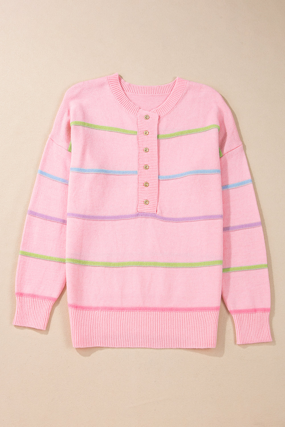 Miriam Stripes Baggy Henley Sweater - Threaded Pear