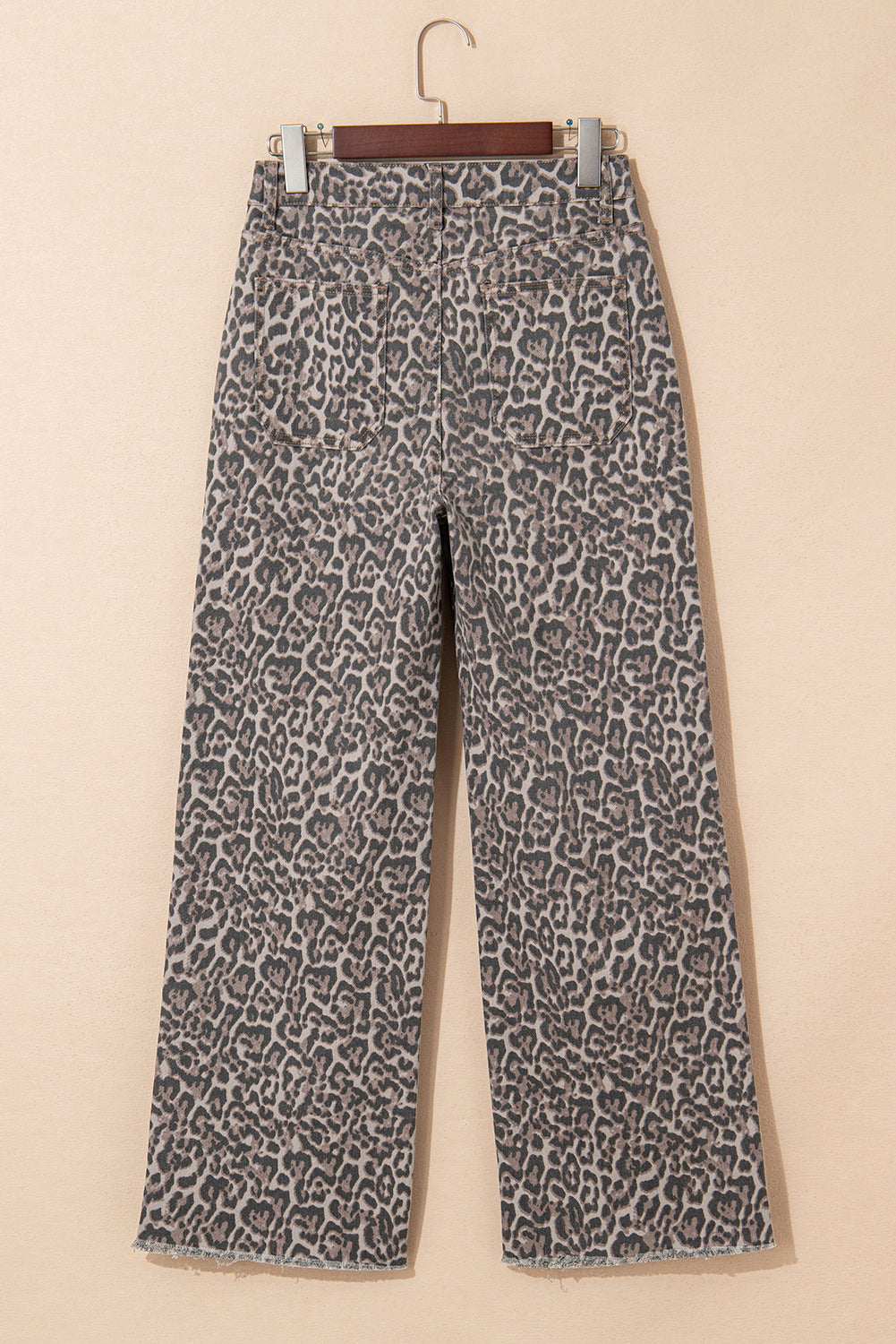 Brianna Leopard Frayed Edge Wide Leg High Waist Jeans - Threaded Pear
