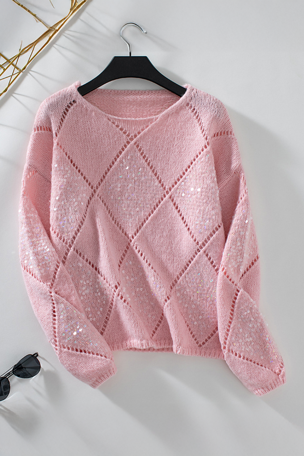Amelia Pattern Sequin Detail Sweater - Threaded Pear