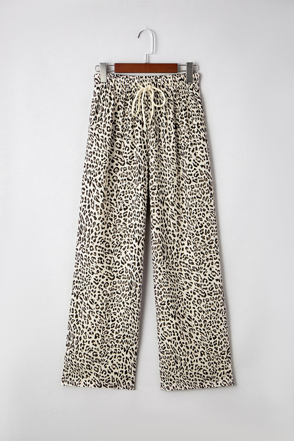Mabel Leopard Drawstring Elastic Waistband Loose Pants - Threaded Pear