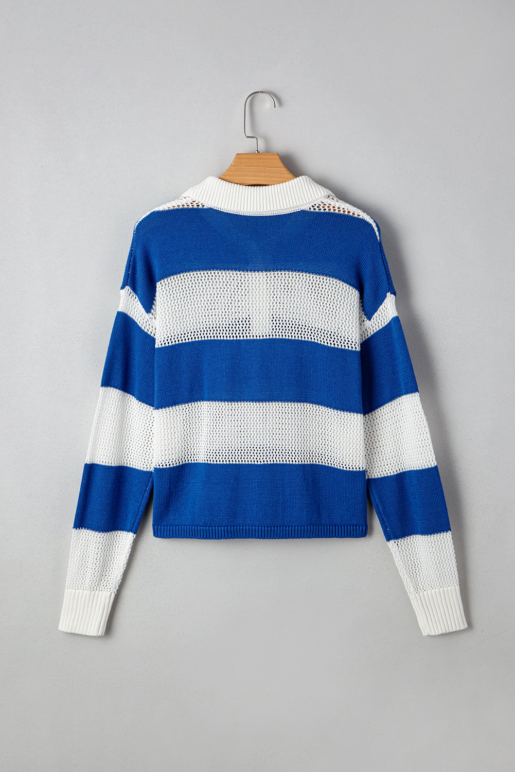 Genevieve Stripe Collar Eyelet Crochet Knitted Sweater - Threaded Pear