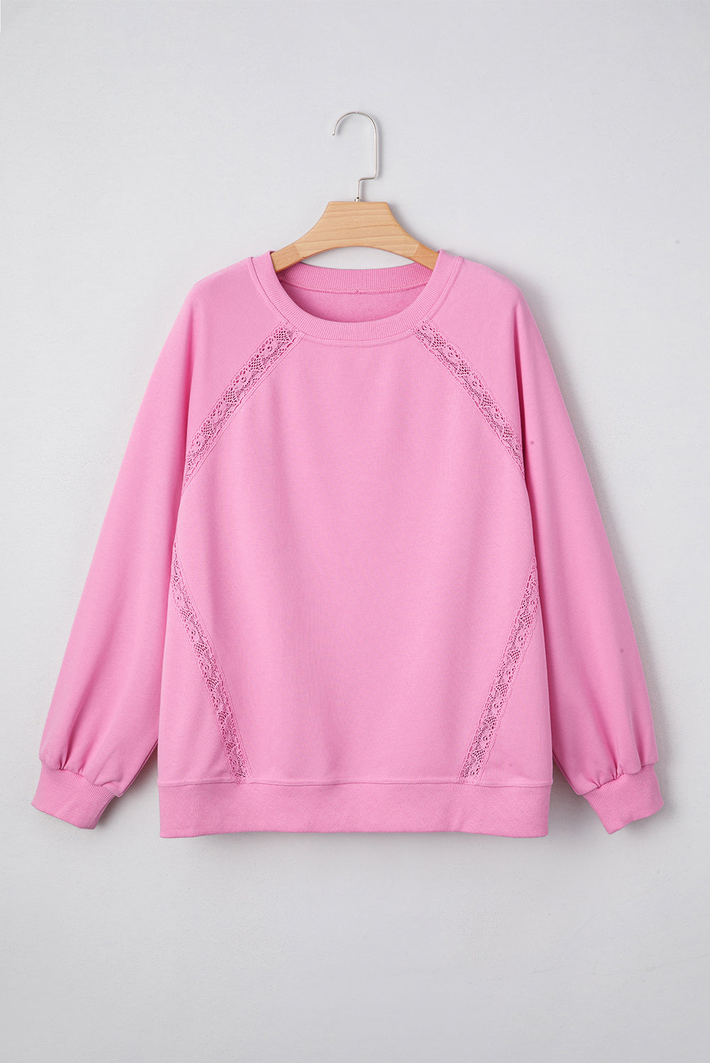 Lilah Lace Patched Raglan Sleeve Loose Fit Sweatshirt - Threaded Pear