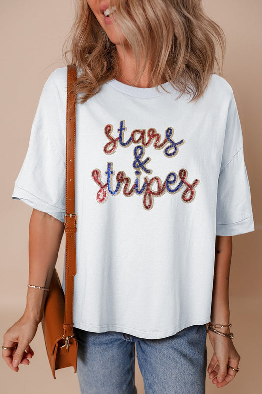 Stars & stripes sequin Loose Tee - Threaded Pear