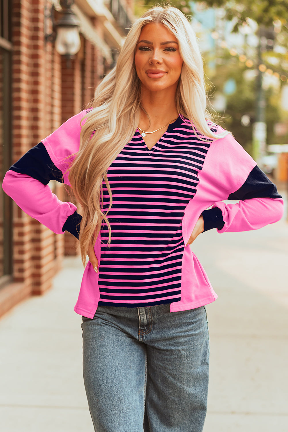 Haven Stripe Loose Fit Long Sleeve Top - Threaded Pear