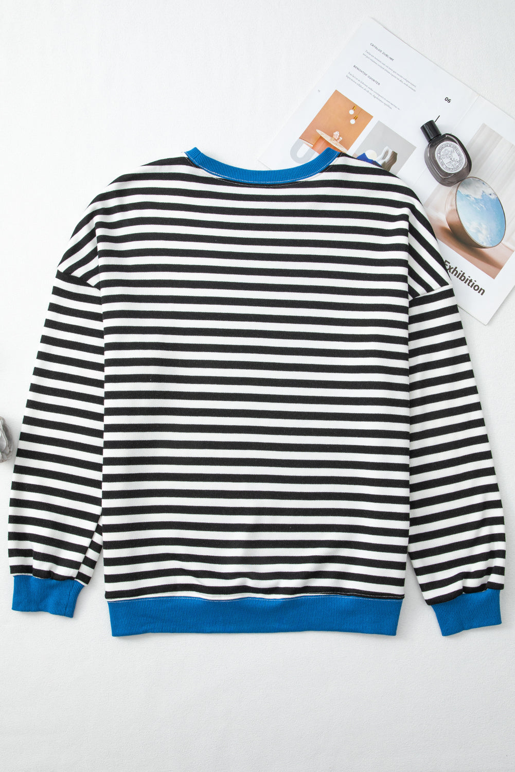 Elliana Stripe Crossed Stitch Drop Shoulder Sweatshirt - Threaded Pear