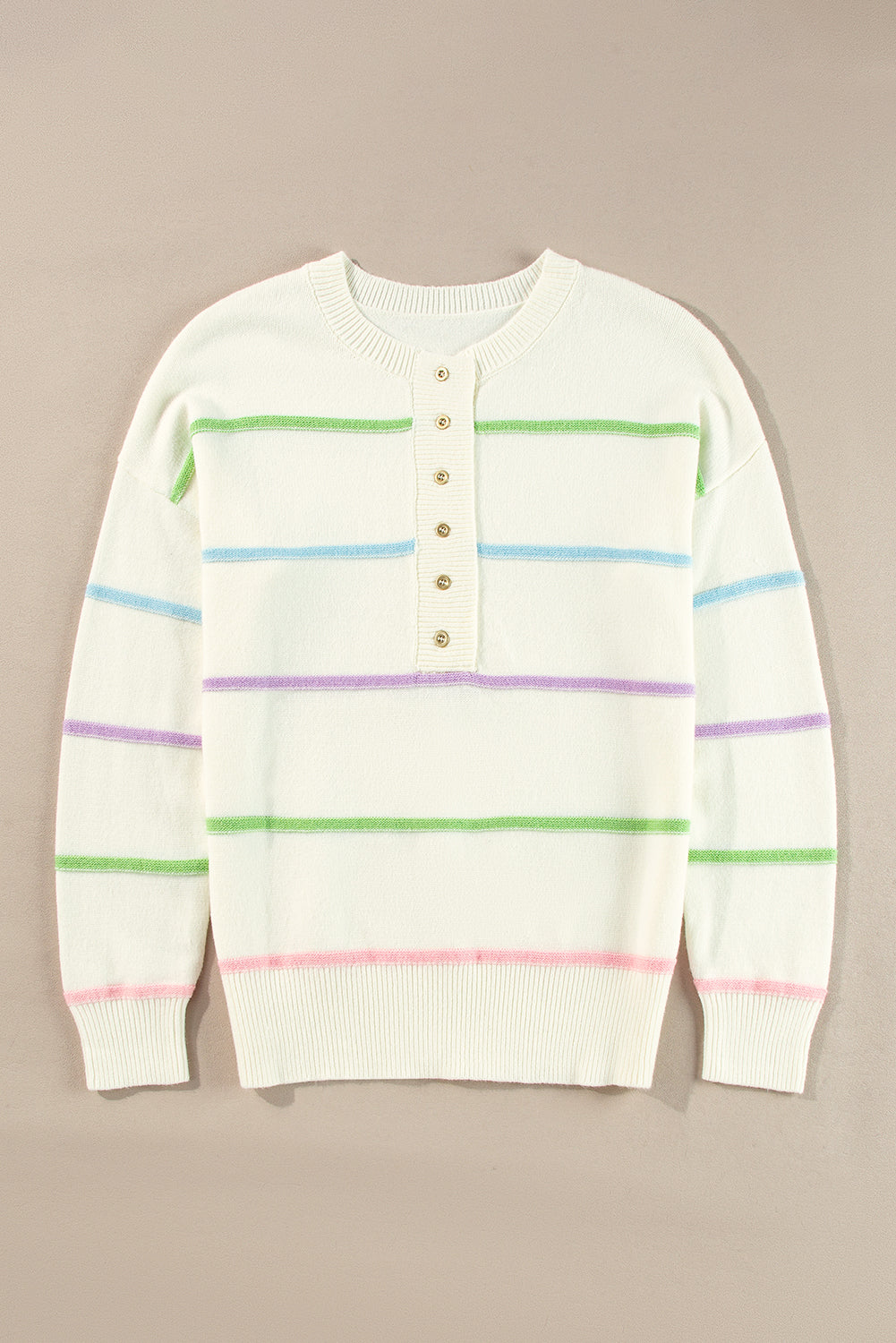 Miriam Stripes Baggy Henley Sweater - Threaded Pear