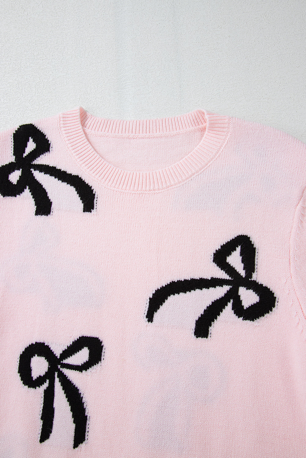 Pink Bow Knitted Loose Fit Sweater - Threaded Pear