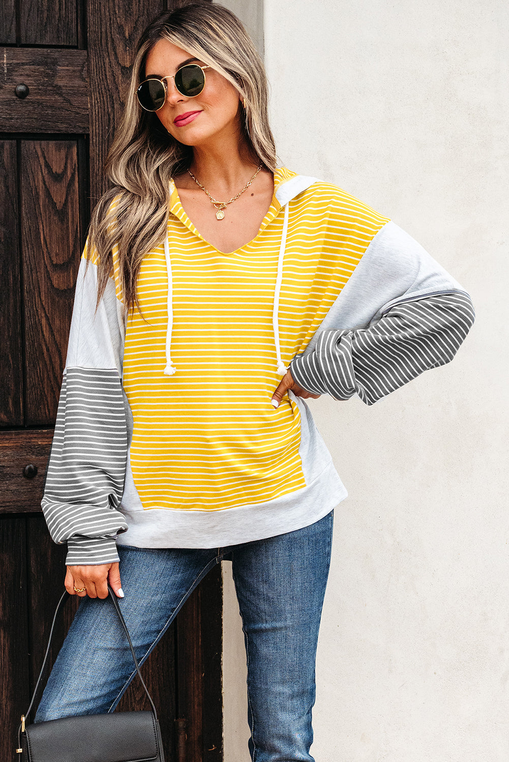 Margot Stripe Drawstring Loose Fit Hooded Top - Threaded Pear