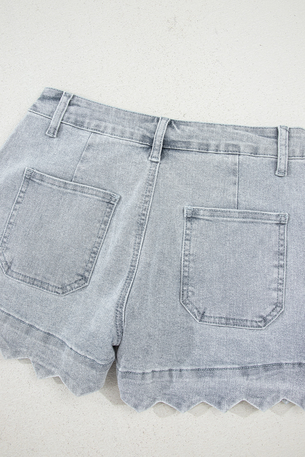Scalloped Acid Wash High Waist Denim Shorts - Threaded Pear