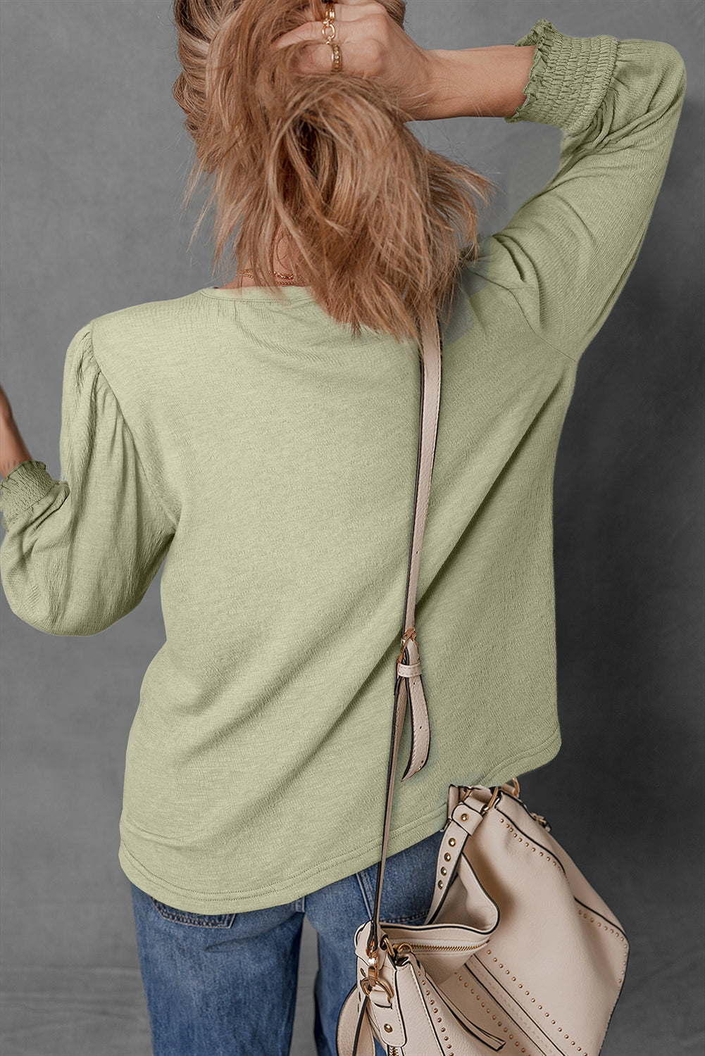 Adelynn Textured Half Sleeve Blouse - Threaded Pear