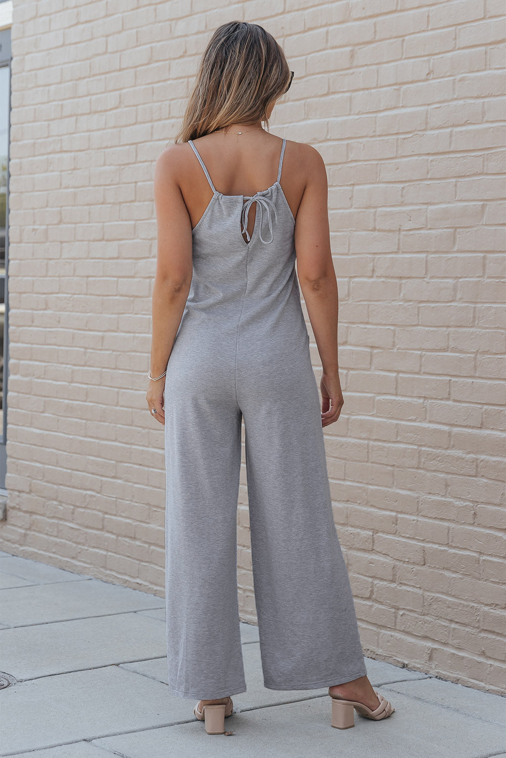Naomi Pocket Spaghetti Strap Wide Leg Jumpsuit - Threaded Pear