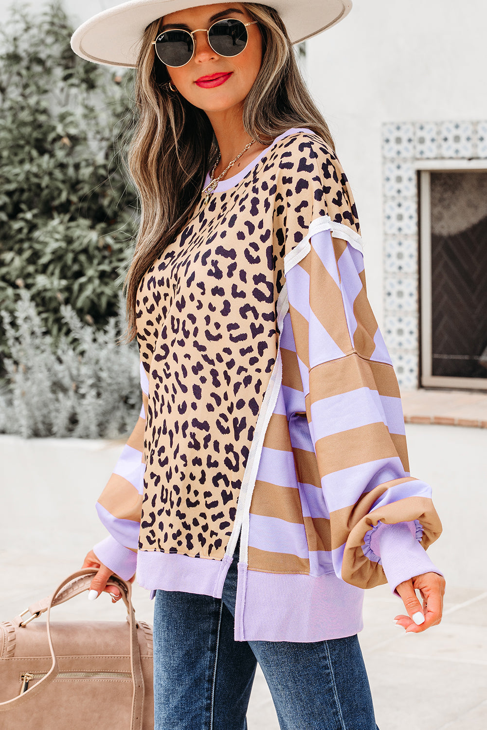 Olivia Stripe Leopard Casual Sweatshirt - Threaded Pear