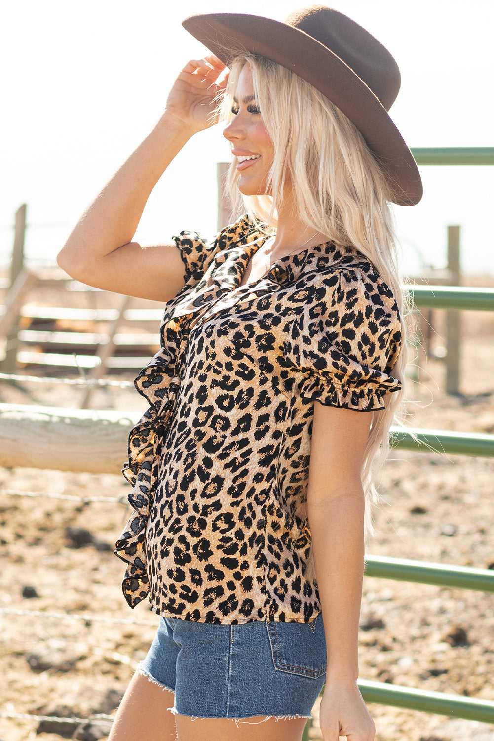 Martha Leopard Puff Short Sleeve Top - Threaded Pear