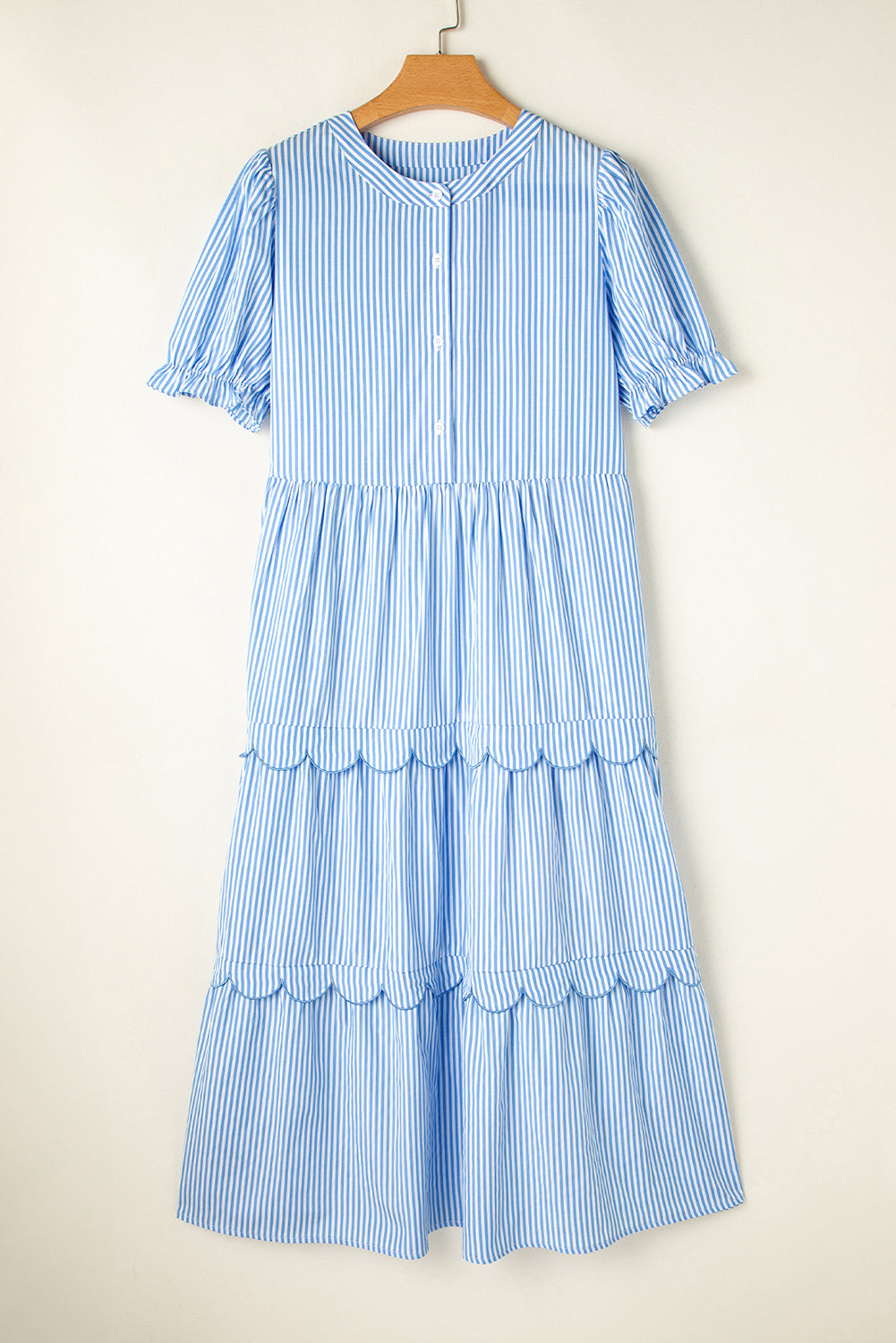 Noah Stripe Tiered Scallop Long Dress - Threaded Pear