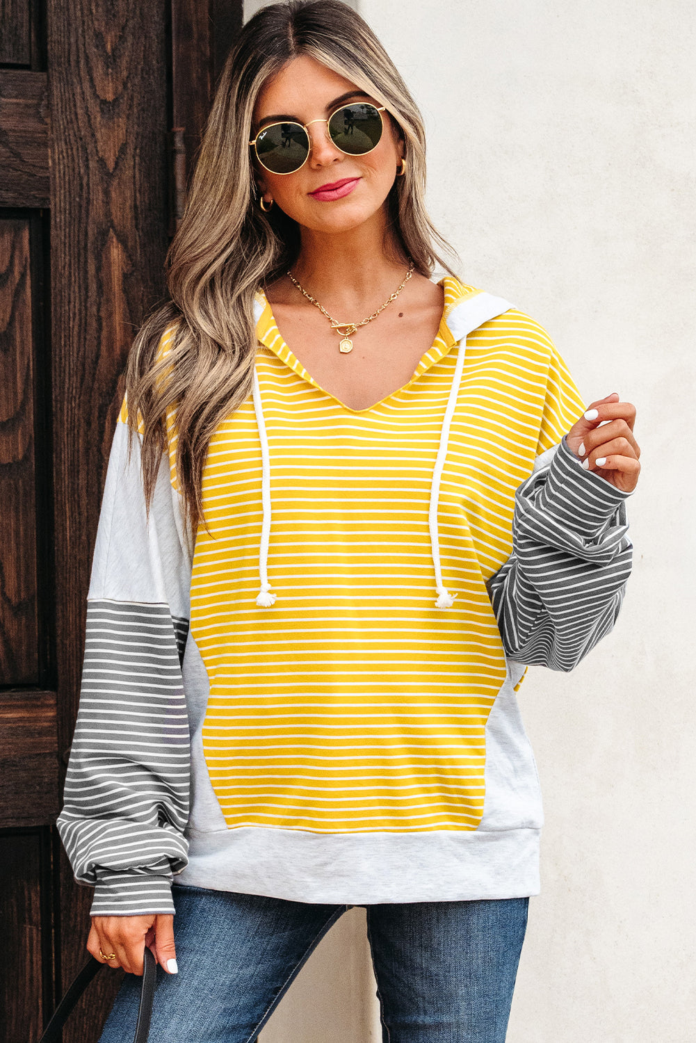 Margot Stripe Drawstring Loose Fit Hooded Top - Threaded Pear