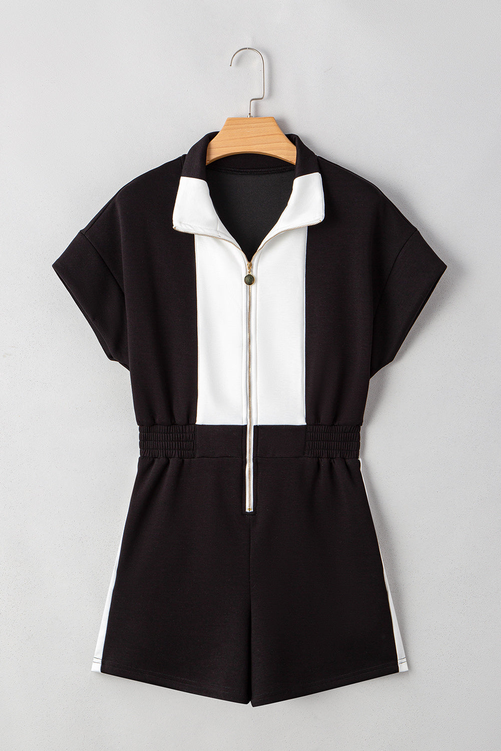 Olivia Patchwork Zip Front Romper - Threaded Pear