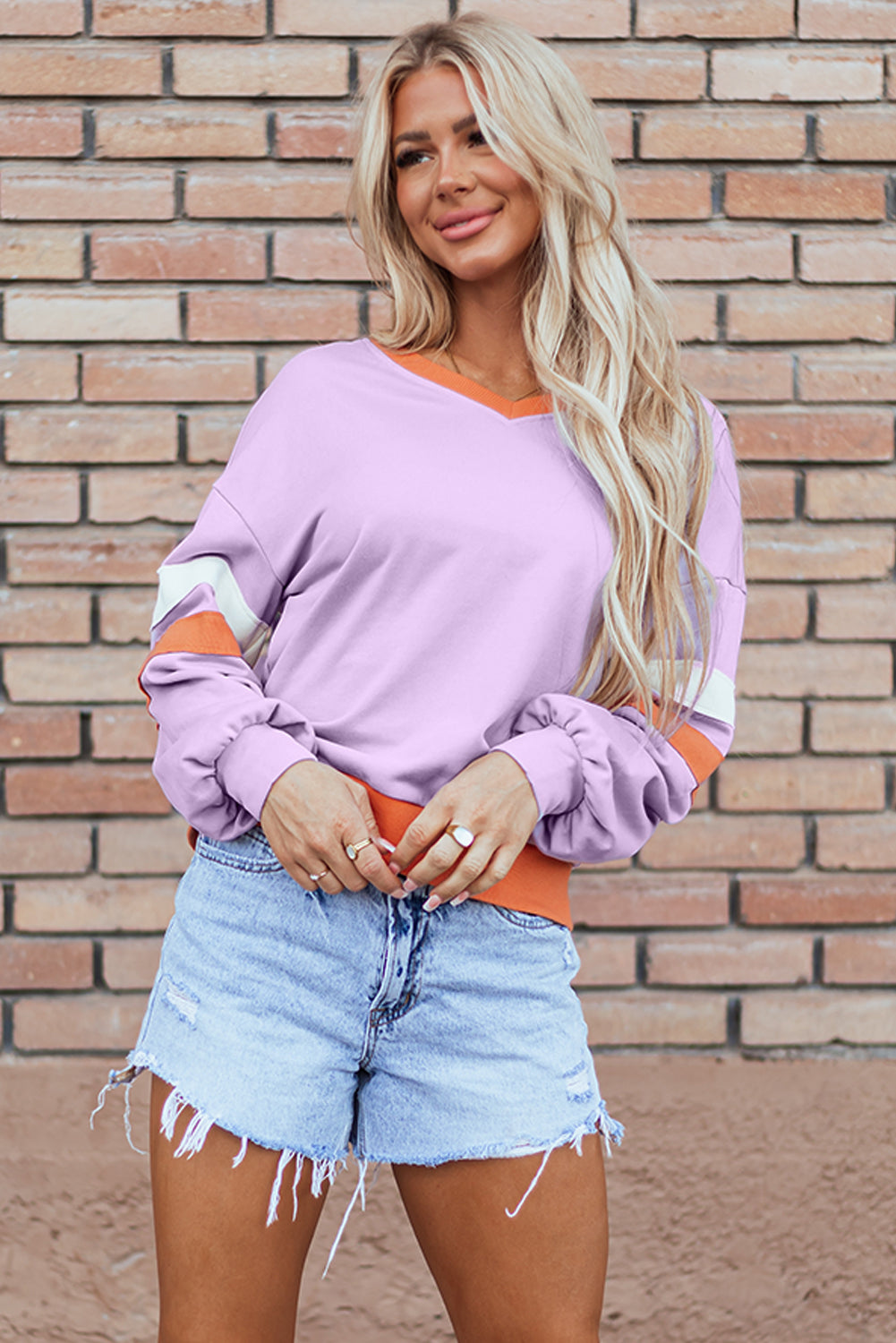 Mazie V Neck Sweatshirt - Threaded Pear