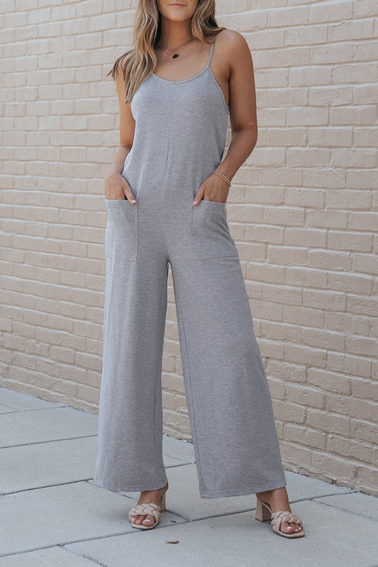 Naomi Pocket Spaghetti Strap Wide Leg Jumpsuit - Threaded Pear
