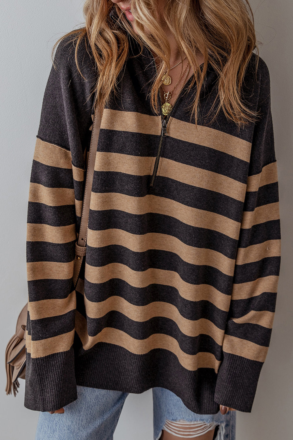 Adeline Stripe Oversized Sweater - Threaded Pear