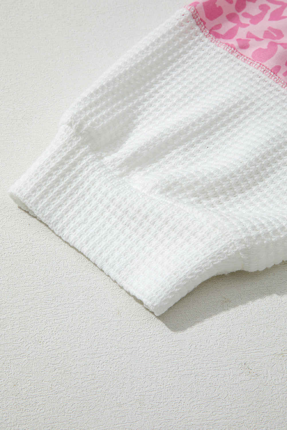 Pink Stripe Leopard Patchwork Waffle Knit Buttoned Plus Size Hoodie - Threaded Pear