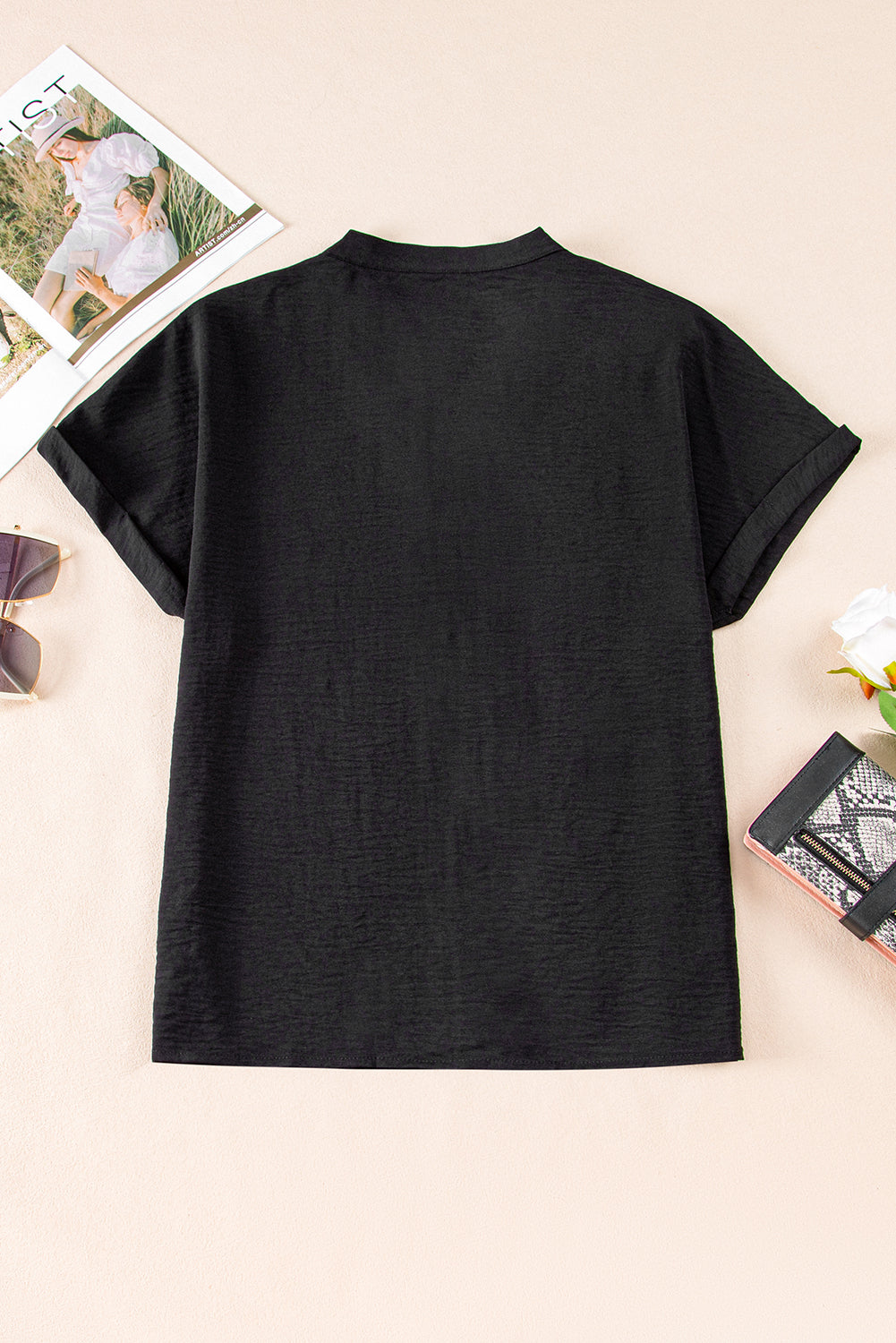 Lilla Notched Neck Batwing Sleeve Lightweight Blouse - Threaded Pear