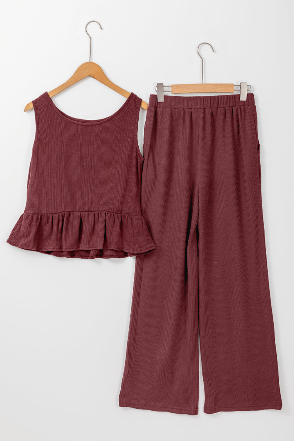 Teresa Ribbed Ruffle Tank Top and Pants Set - Threaded Pear