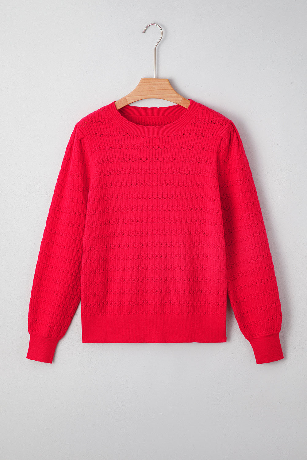 Kay Knit Ribbed Cuffs Crew Neck Sweater - Threaded Pear