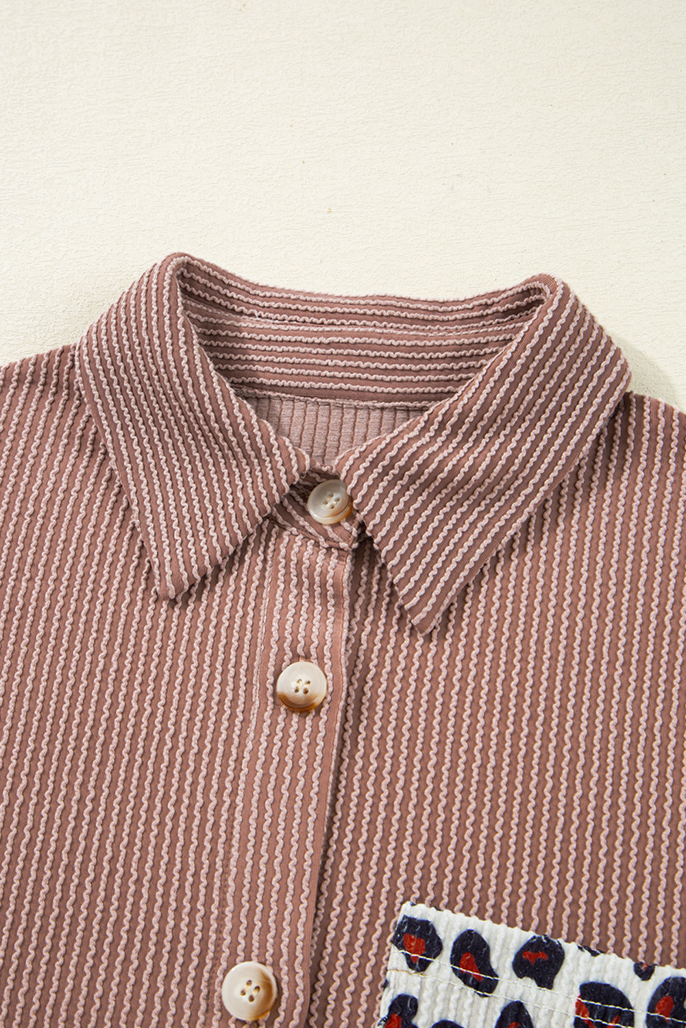 Journee Leopard Ribbed Casual Shacket - Threaded Pear