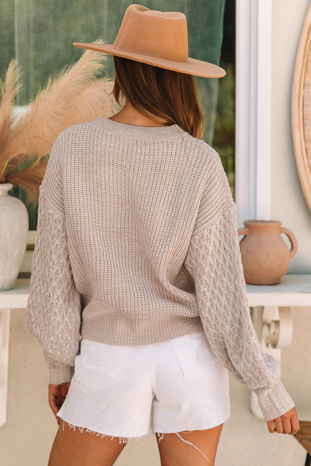 Scarlett Sleeve Drop Shoulder Sweater - Threaded Pear