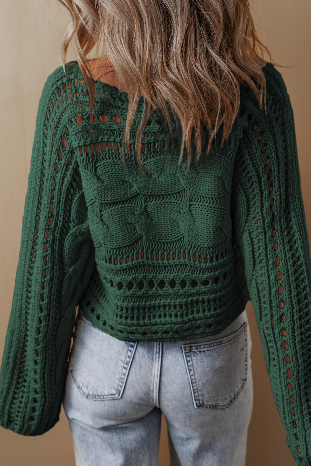 Emma Cable Knit Cropped Sweater - Threaded Pear