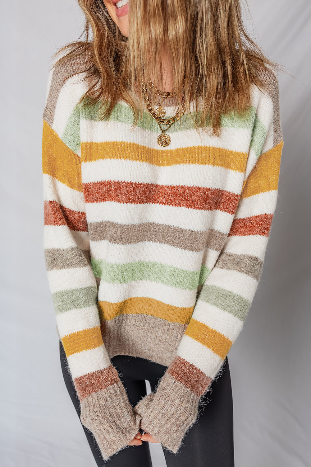 Vivian Stripe Crew Neck Sweater - Threaded Pear