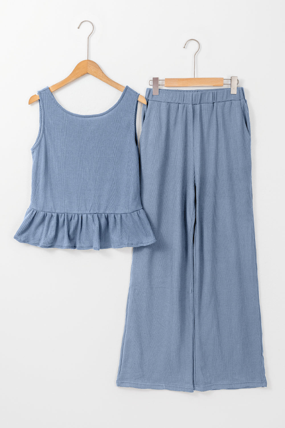 Teresa Ribbed Ruffle Tank Top and Pants Set - Threaded Pear