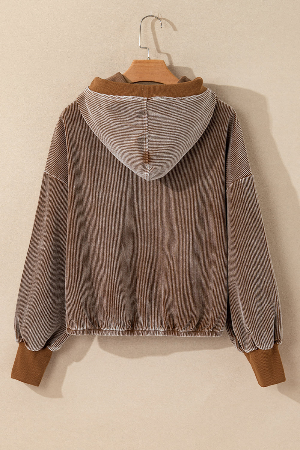 Abigail Kangaroo Drawstring Corduroy Hoodie - Threaded Pear