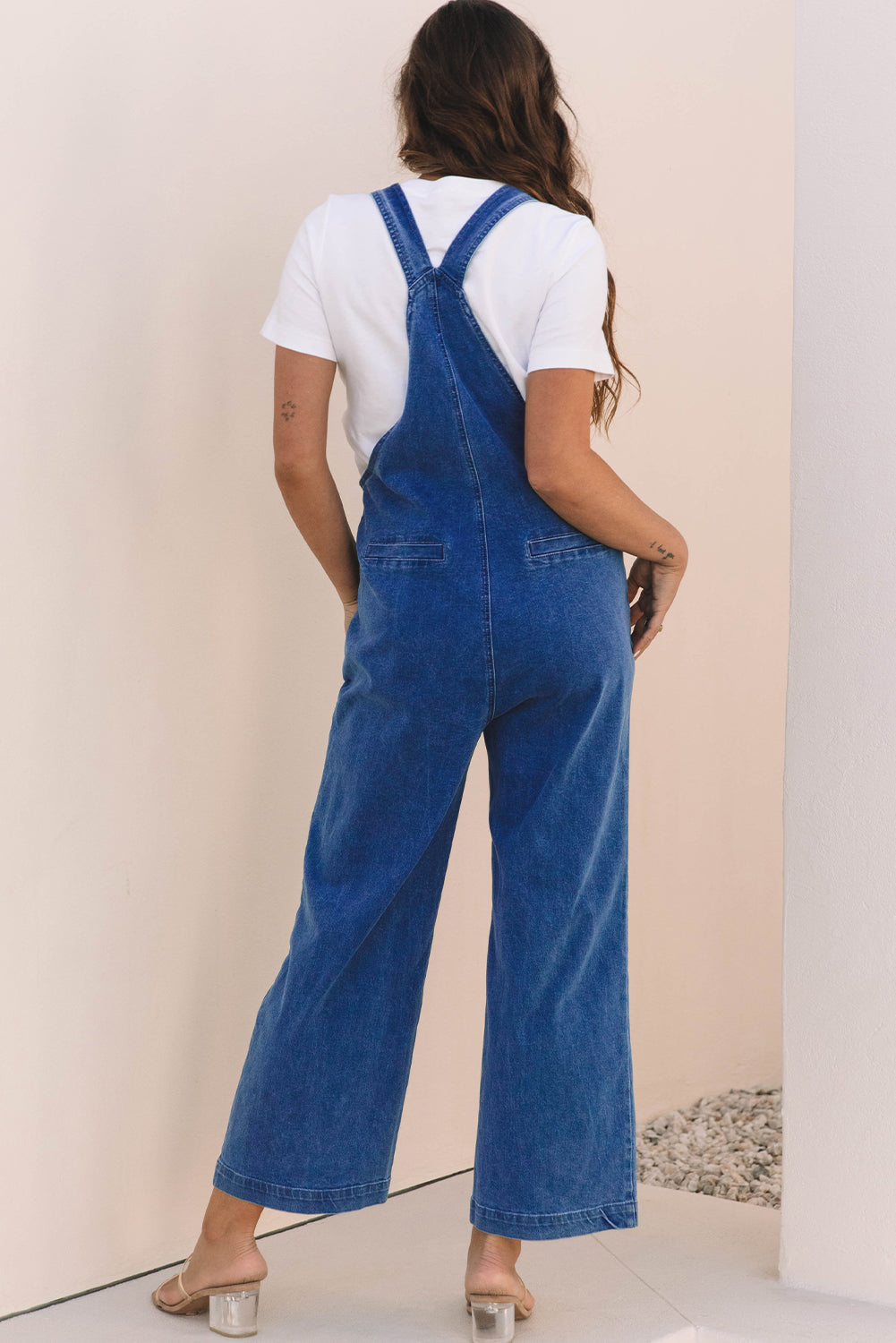 Elodie Knotted Strap Wide Leg Denim Overalls - Threaded Pear