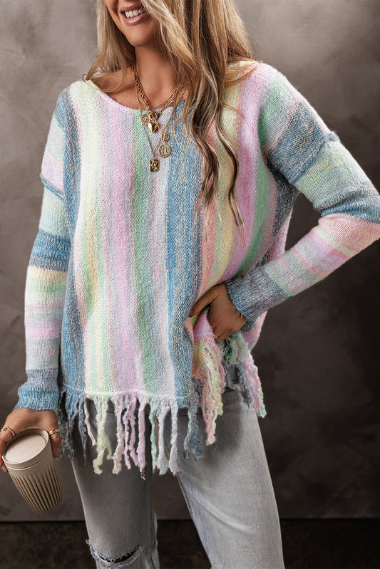 Aylani Fringed Tunic Sweater - Threaded Pear