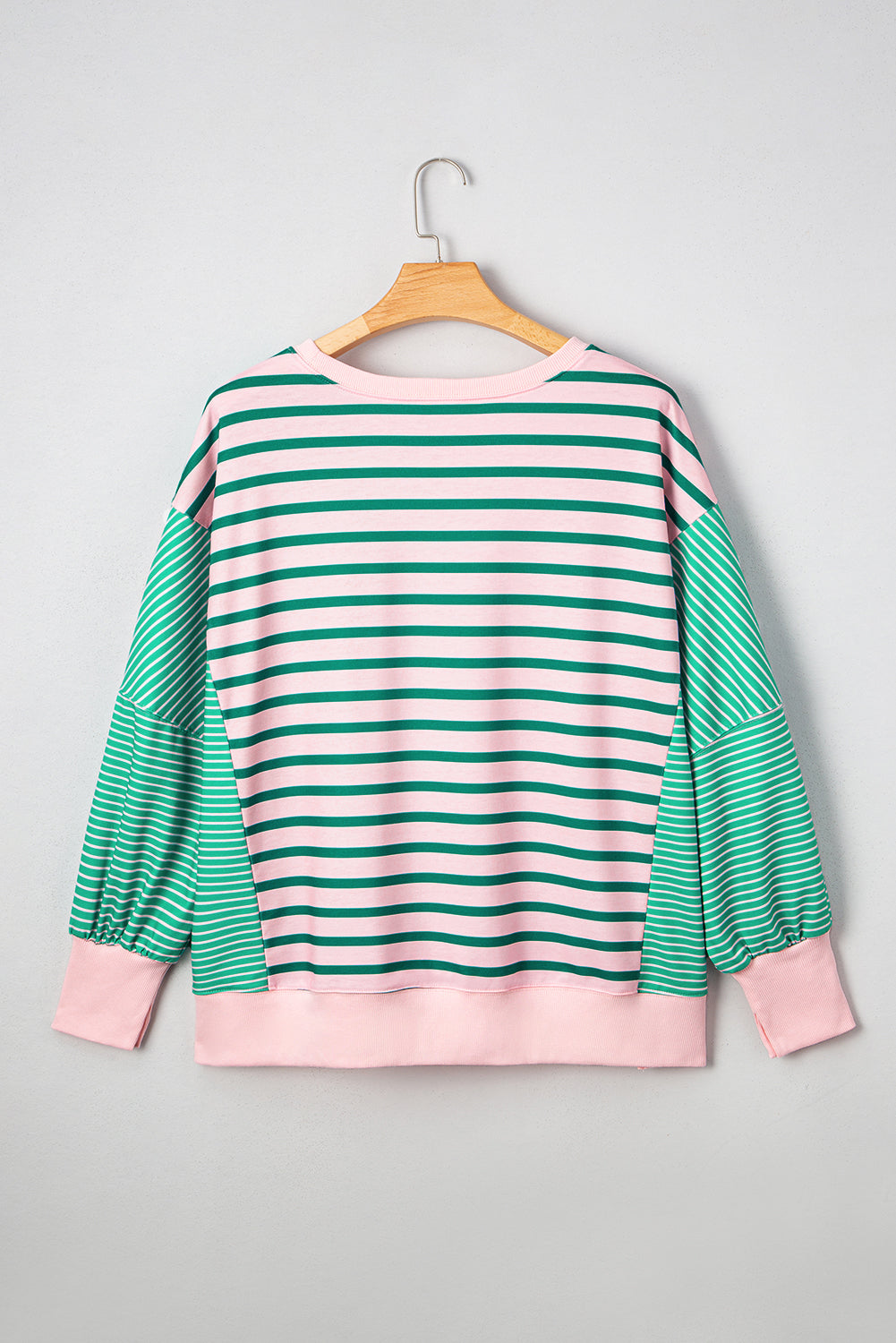 Green Stripe Color Block Exposed Seam Side Slit Plus Size Sweatshirt - Threaded Pear